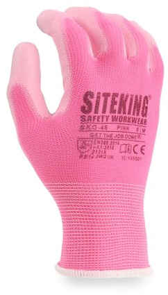 SITE KING PU Palm Work Gloves 12 Pairs, Safety Grip Gloves for Builders | Safety Gloves for Precision Tasks, Construction, Warehouse & Gardening – Pink XL