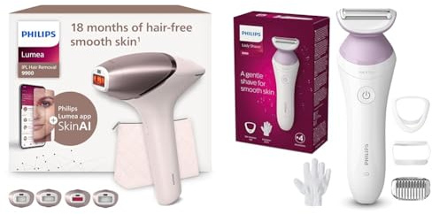 Set aus Philips Lumea IPL 9900 Series Haarentfernungsgerät mit SenseIQ & SkinAI Technologie – (BRI951/00) + Philips Lady Shaver Series 6000 – Kabelloser Nass- und Trockenrasierer(Modell BRL136/00)