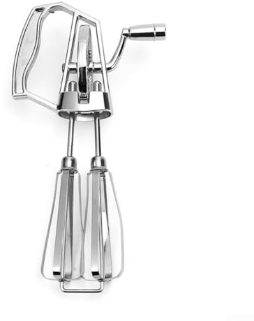 Eawfgtuw Batidor de huevos manual de manivela de acero inoxidable con velocidad ajustable para hornear, batir crema, mezclar masa, salsas y aderezos, fácil de limpiar y almacenar (pequeño)