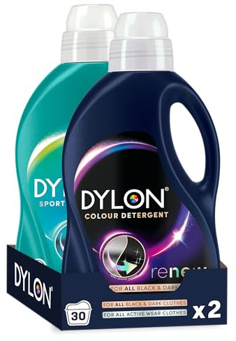 Dylon Dark Detergent + Sport Pack of 2 (30 Wash Loads) total 60 Wash Load | Liquid Laundry Detergent for Active Wear Clothes & for all Black & Dark Clothes, renewing in every wash with optimal results