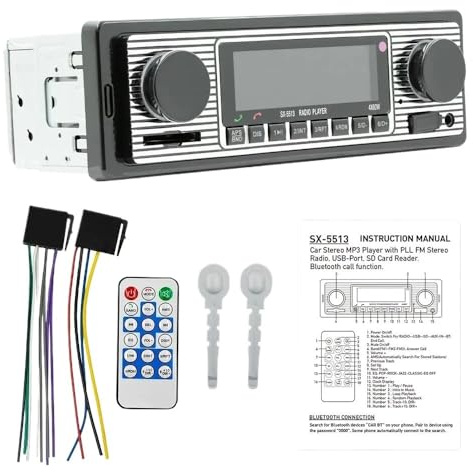 Radio de Coche con Bluetooth, Reproductor MP3 Vintage Doble Perilla, sintonizador FM, estéreo, USB, AUX, Receptor Retro clásico for, Accesorios Altavoz