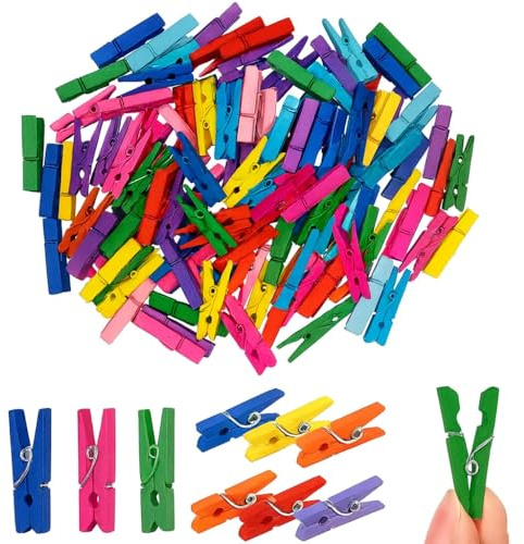 Set da 120 Mollette in Legno Multicolore da 3 cm | Mini Mollette Decorative per Feste, Foto e Lavoretti Creativi