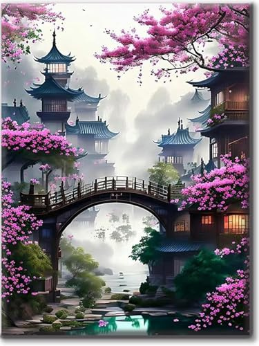 Generisch Diamond Painting Erwachsene, Diamant Painting Bilder Blumen 30x40cm 5D Diamond-Painting Diamant Painting Bastelset BastelnWanddeko, Landschaftsblume Retro