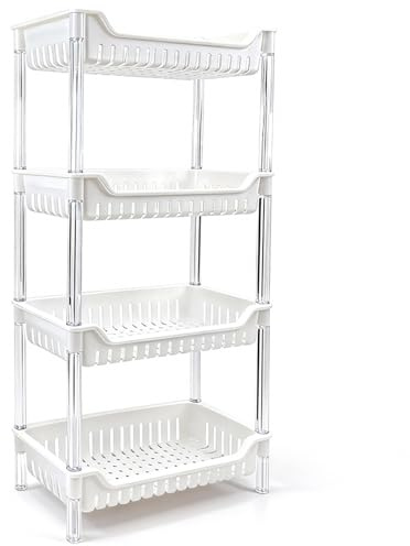 MiraFure 4-Tier Standing Shelf Unit with Drainage Baskets – Sturdy Bathroom & Shower Organizer, Over The Toilet Storage, Space-Saving Shelf for Bathroom Essentials, Towels, & Toiletries