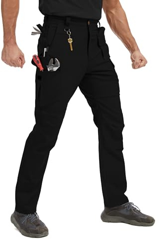TruVat Men's Work Pants Cargo Tactical Construction Pants Ripstop Waterproof Outdoor Hiking with Pockets, Black, 34W x 30L