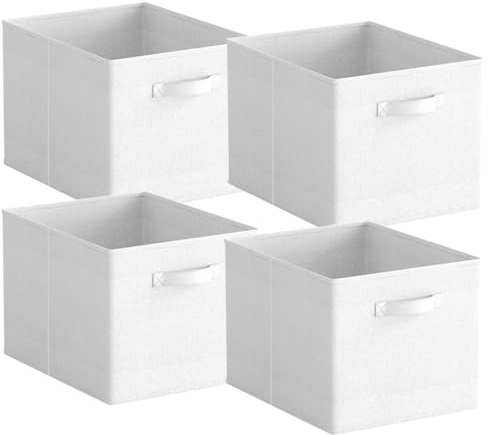 Homullel Foldable Storage Cube Boxes Set of 4 White, Storage Unit Box with Handle, Collapsible Storage Bins Organiser for Shelf Closet Organization