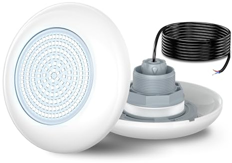 OSREE Luci Piscina LED con Filettatura 2, 12W Lampade Piscina 6000K Non Dimmerabile, 1200lm, Ø190mm, 12V AC/DC IP68 Impermeabile Riempito di Resina Faro Sommergibile per Piscine Fuori Terra Acciaio