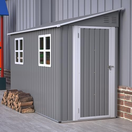 Abri de Jardin en métal Robuste de 1,2 x 3 m avec kit de Sol, Design appenti avec Porte Gauche/Droite et 2 fenêtres