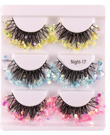 Ciglia Finte - Fibra 11,2 X 9,2 Cm | 3 paia di per il trucco voluminosi glitterati per l'applicazione del trucco con luce, festa, carnevale, ciglia artificiali Donne, ragazze, club