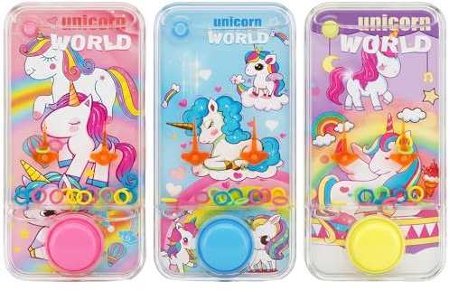 3 pièces Jeu d'eau pour Enfants, Lancer d'anneaux | mini jeu d'eau licorne avec anneaux, jeu de patience portable pour enfants, idéal comme cadeau d'anniversaire