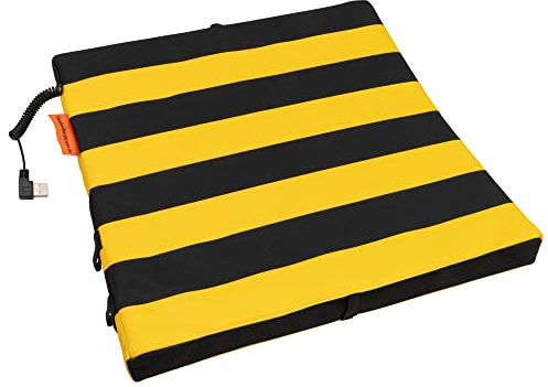 Bumfire Esterilla Eléctrica Calefactable | Almohadilla Eléctrica Plegable y Portátil | Esterilla Térmica | Resiste al Agua | Asiento Calefactable | Cojín Eléctrico USB | Negro/Amarillo 35x35x3,5cm