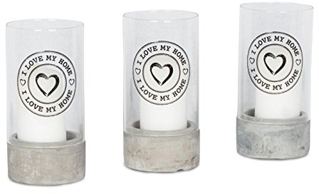 levandeo 3er Set Deko-Glas 16x8cm mit Kerze Beton Zement I Love My Home Geschenk Windlicht Dekoration