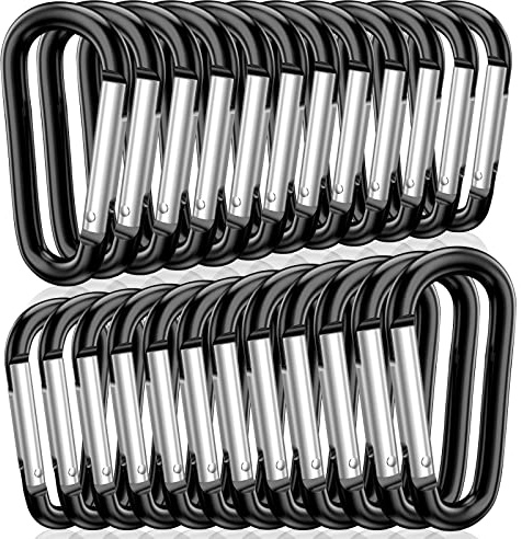 STURME 2 Aluminum D Ring Carabiners Clip D Shape Spring Loaded Gate Small Keychain Carabiner Clip Set Outdoor Camping Mini Lock Snap Hooks Spring Link Key Chain Durable Improved 24 PCS, Black