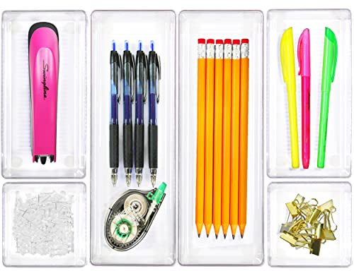 Simple Houseware Clear Drawer Organizer for Office Bin Desk Storage, Assorted Size, 6 Packs