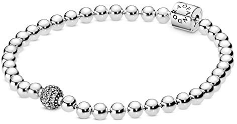 Pandora Purely Pulsera con cuentas y engaste pavé de plata de ley con circonitas cúbicas, 17