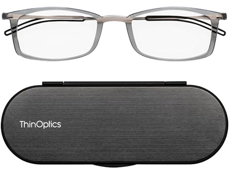 ThinOptics Computerlesebrille 1,5, transparent, mit Blaulichtfilter, unisex | Brille mit Blaulichtfilter für Bildschirm, Monitor und Gaming, ultraleicht und rechteckig, kratzfeste Gläser, immer dabei