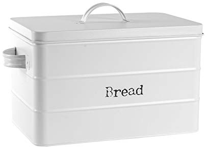 Harbour Housewares Vintage Bread Bin with Airtight Lid - Matte White - Steel Industrial Breadbins Storage Caddy Bread Bins for Kitchen Loaves, Pastries, Rolls