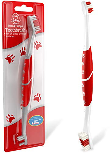 Pet Toothbrush for Dogs, Cats with Soft Bristles - Easy Teeth Cleaning & Dental Care, Non Slip Dual Head Dog Toothbrush for Medium & Large Pets, Toothpaste Not Included, Pack of 1 Red