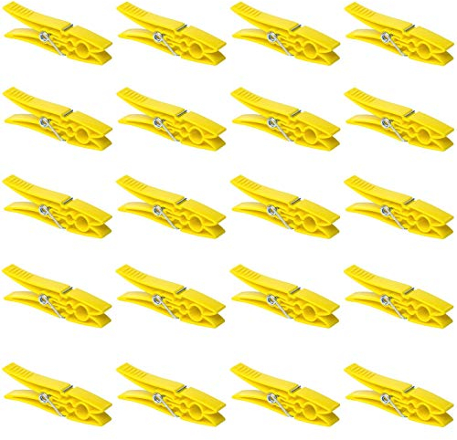 Lot de 20 Pinces à Linge en Plastique Jaune