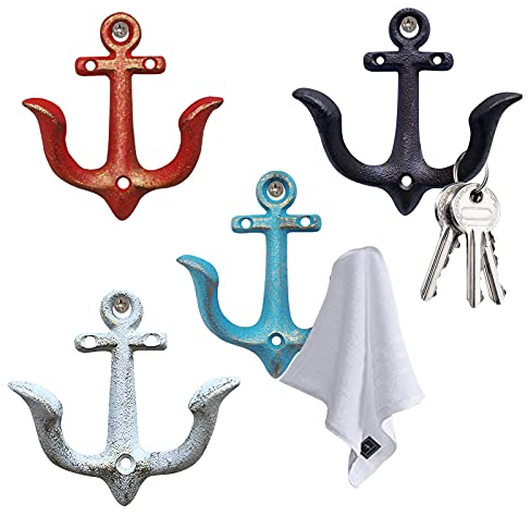 Notakia Vintage Rustic Cast Iron Nautical Anchor Design Wall Hooks Coat Hooks Rack, Decorative Wall Mounted Antique Shabby Chic Metal Towel Coat Hooks Hanger,Screws Included (4 PCS)