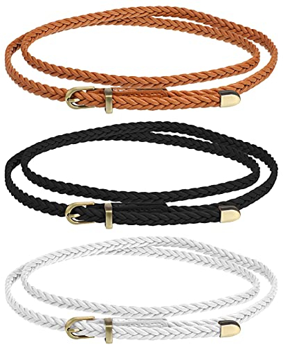 Firtink 3 Stück Geflochtener Schmaler Gürtel Damen Gürtel Frauen Dünne Geflochtene Taille Gürte l Schmaler Kleidgürtel für Kleid Jeans