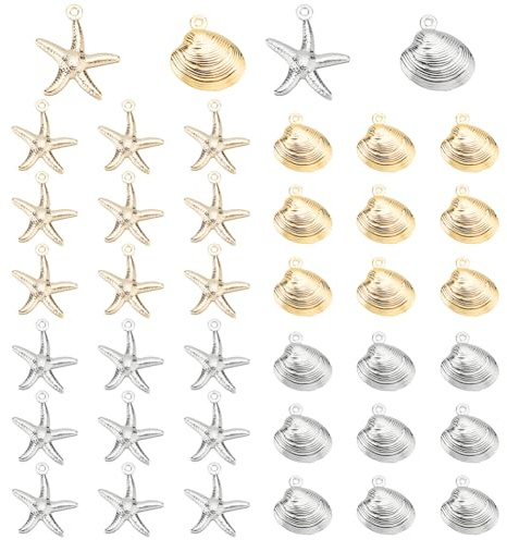 PandaHall 4 Styles Seestern Muschel Charms, 40 Stück Meer Jakobsmuschel Metall Anhänger Ozean Muschel Baumeln Perlen Für Strand Sommer Hawaii Ohrring Halskette Schmuckherstellung