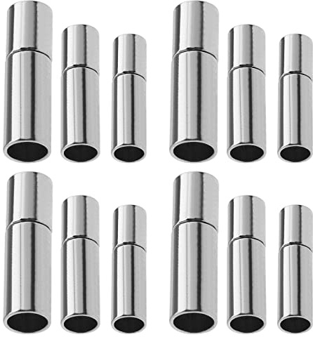 eMagTech 30 Stück Schnur Kordel Endkappen Endverschluss 3mm 4mm 6mm aus Kupfer für Leder Seil Armband Halskette DIY Schmuckherstellung Silber