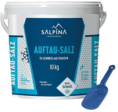1 x SALPINA Auftausalz 10kg im Eimer | hochwirksames und schnellwirkendes Streusalz | zum Auftauen von Schnee und Eis | reinstes Siedesalz (99.6% NaCl) | 100% biologisch abbaubar