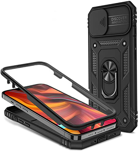 NALIA Military-Style Ringhülle für iPhone 13 Hülle - Hardcase, Schwarz | Extra stoßfest, Standfunktion & Kfz-Halterung