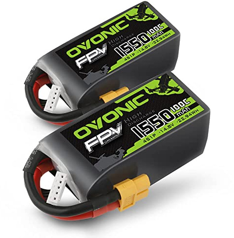 OVONIC Lipo Akku 4s 1550mAh 100C 14.8V mit XT60 Stecker für RC FPV Quadcopter Flugzeug Hobby DIY（2pcs）