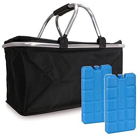 Einkaufskorb faltbar isoliert 25L & 2x Kühlakkus I Isolierkorb mit gepolsterten Tragegriffen & Reißverschluss am Deckel I Leicht klappbarer Kühlkorb - 10kg belastbar I Faltkorb perfekter Picknickkorb