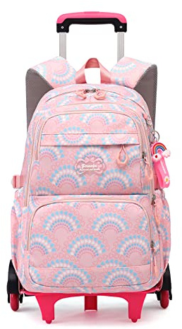 Mfikaryi Girls Rolling Backpack Elementary Student Outdoor Travel Trolley Bag Bookbag with Wheels
