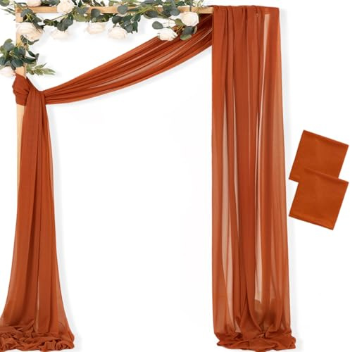 MLMC Terracotta Wedding Arch Draping Fabric 2 Panels 29 x 20 FT Extra Long Gauze Drapes Sheer Backdrop Curtains 6.6 Yards Outdoor Drapery Panels for Wedding Ceremony Party Ceiling Decoration