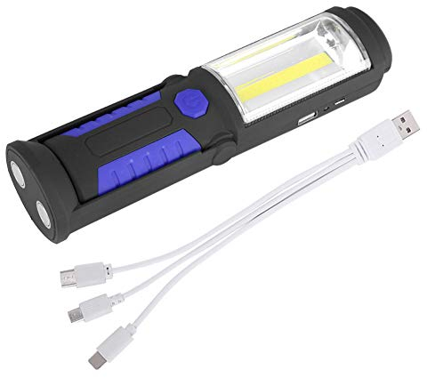 Lampe de travail LED COB, Lampe de travail LED - Lampe de poche LED COB rechargeable 3W, Lampe de travail d'urgence portable pour le camping avec support magnétique, Lampe de poche multifonction(Bleu)