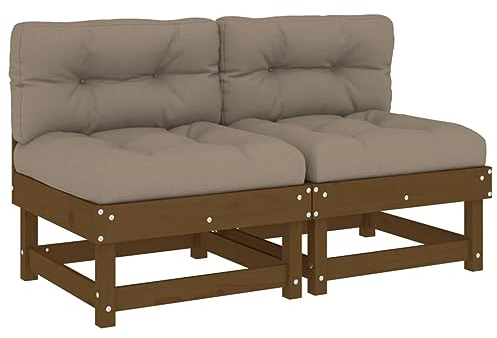 vidaXL Mittelsofa 2 STK., Gartensofa mit Kissen Latten-Design, Modular Sofa Garnitur für Garten Terrasse, Gartenmöbel Sitzgruppe Loungemöbel, Honigbraun Massivholz Kiefer