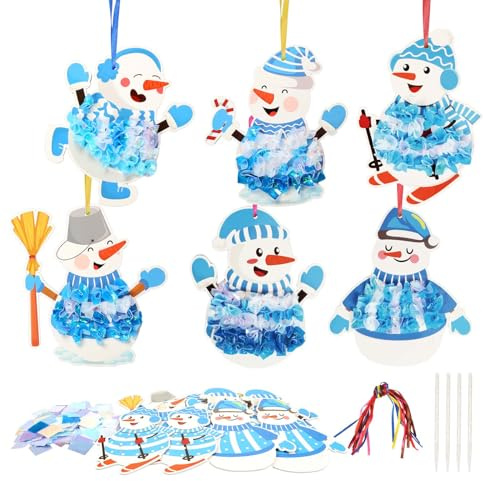 DATIFF 12 Stück Schneemann Bastelsets für Kinder Weihnachten Kunsthandwerk Kreativsets zum Basteln Schneemann Kreativsets mit Pailletten Moosgummi für Junge Mädchen Weihnachten Winter Neujahr