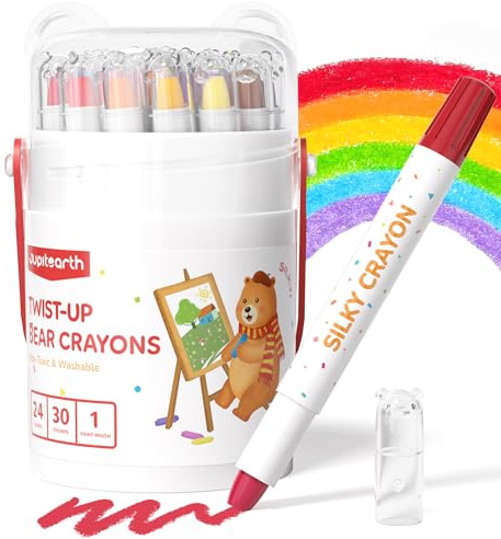 JUPITEARTH 24 Crayones Giratorios para Niños Pequeños de 1-3 y Niños de 4-8, Crayones Lavables No Tóxicos 2-4, Suministros de Arte Ultra Sedosos de Fácil Agarre, Regalo Ideal para Colorear para Niños