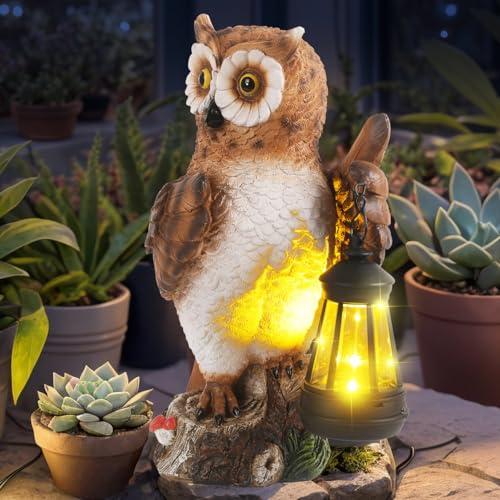 Statue de jardin en forme de chouette solaire - Décoration d'extérieur pour cour avec lanterne pour terrasse, pelouse, cadeau pour femme, maman, jardinage