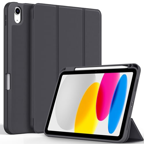 CACOE Hülle für iPad (A16) 11./ 10. Generation 11 mit Stifthalter | Dünn Ständer Schutzhüllen mit Weicher TPU-Rückseite, Auto Sleep/Wake,Dunkelgrau