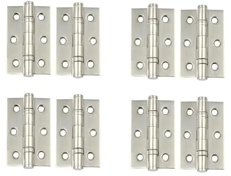 Golden Grace Ball Bearing Timber Door Hinges, Satin Nickel, 4 Pairs - 75mm | Includes fixing screws for simple installation, offering a heavy duty metal build and 3-inch sizing sold in pairs.