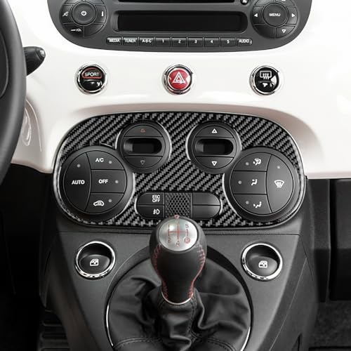 for Abarth 595 Fiat 500 Accessory Climate Control Panel Cover Black | KUNGKIC Carbon Fibre Interior Trim Self-adhesive Decal Decorative Styling Auto Parts RHD