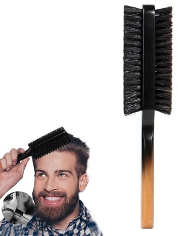 Bartbürste mit Wildschweinborsten, doppelseitig, glattes Haar, Schnurrbart, Stylingbürste mit Holzgriff, Herren-Pflegewerkzeug, Haarbürste für Opa, Vater, Ehemann, Freund, Partner