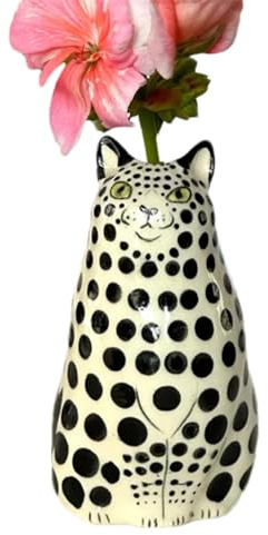Wpsagek Polka Dot Cat Shape Flower Vase - Resin Unique Dot Cat Flower Vase,Cat Vase for Home Bookshelf Table Shelf Decor, Tiny Animal Vases for Cat Lovers