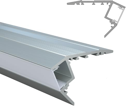 INNOVATE LED Treppenkantenprofil Aluminium 2m Silber LED Diffusor Milchig | LED Treppenbeleuchtung für LED Streifen 12mm I Treppenkantenprofile 200cm 1kg Treppenstufen Beleuchtung LED Aluminium Profil