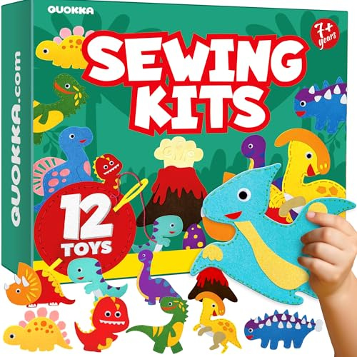 Quokka Kids Crafts Ages 4-8 - DIY Beginner Needle and Thread Kit - 12 Sewing Kit Basic - Fun Arts Crafts for Kids Ages 6-8 Girls Boys - Plastic Needles, Scissors - 6+ Year Old Girl Gifts