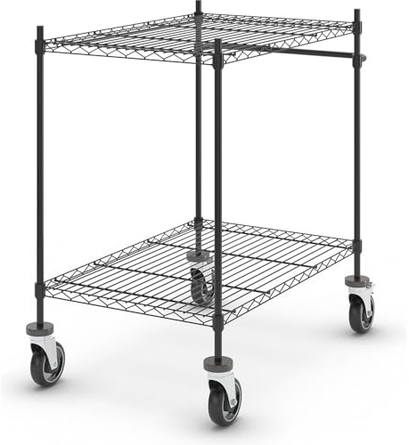 kaiserkraft | Drahtgitter-Tischwagen | Schwarz, mit 2 Etagen, LxBxH 910 x 610 x 1025 mm