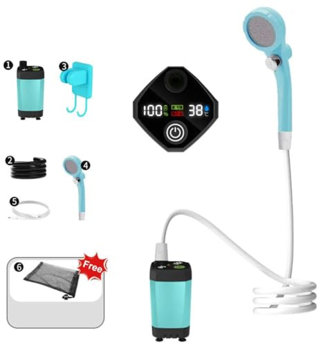 ducha portatil camping,ducha camper,Ducha de camping portátil eléctrica recargable,Presión de agua ajustable,con pantalla digital,para acampar, ir de excursión,viajar,bañar perros y lavar coches