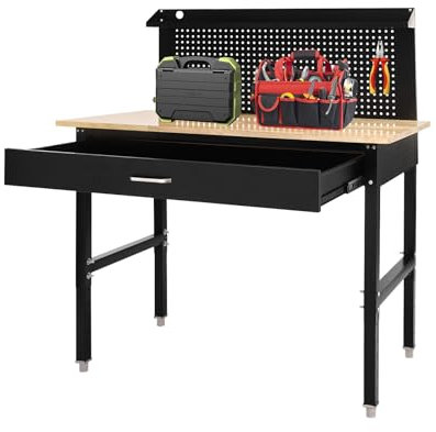 Workbenches, 122x61x155cm Work Bench, Height Adjustment Work Bench for Garage, Load-bearing Capacity 2000lbs Garage Workbench, Work Benches for Workshops with Drawers