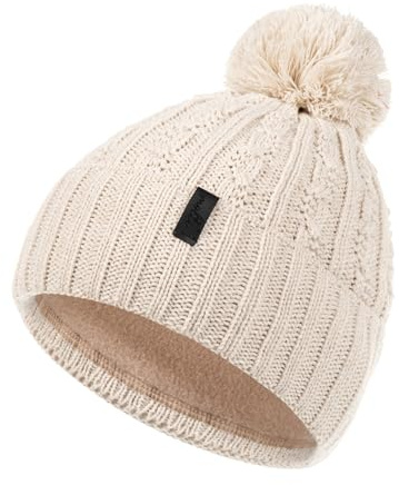 Molti höst och vintermössa för barn, fleece, fodrad ull, varm mössa, tjock fleece för flickor och pojkar, 48–50/52–54, färgad, Beige, 52-54