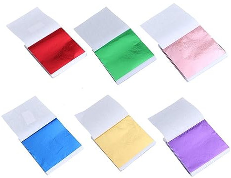 Lurrose Blattgold-imitat 300 Stück, Glänzendes Folienpapier Für Ton, Nägel, Gemälde, Statuen, Wand- Und Möbeldekoration in Gold, Grün, Rot, Lila, Und Rosa